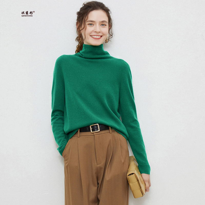 High-End Ready-To-Wear Pure Wool 2026 Autumn and Winter New Women's Loose Ribbed Turtleneck Short Pullover Knit Sweater