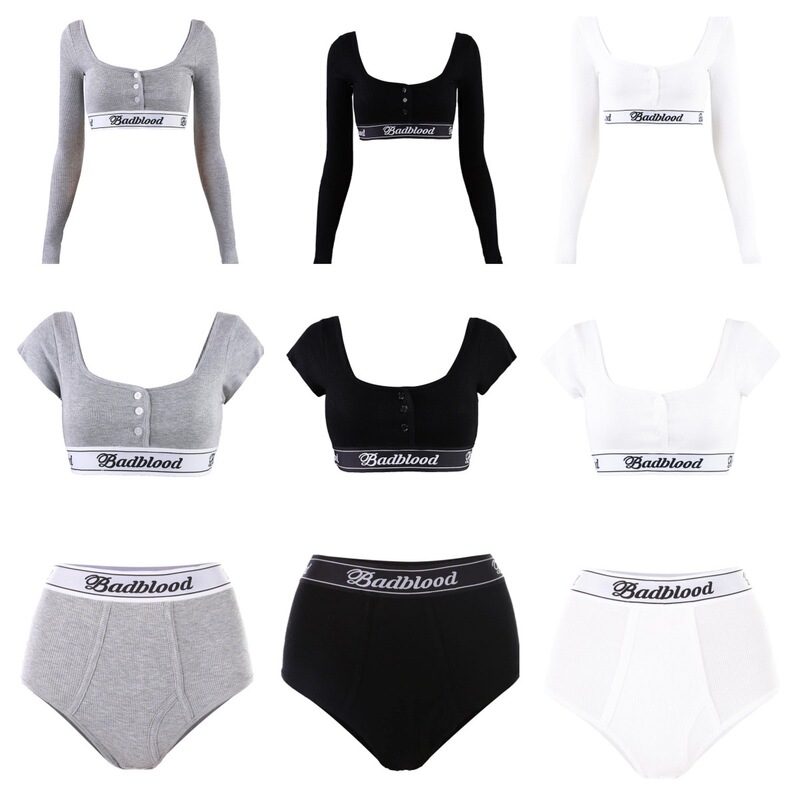 Badblood Autumn New Long-Sleeve Ultra-Short Square-Neck T-Shirt for Women, Slim-Fit, Waist-Exposing, Trendy Base Shirt with Ribbed Short Sleeves