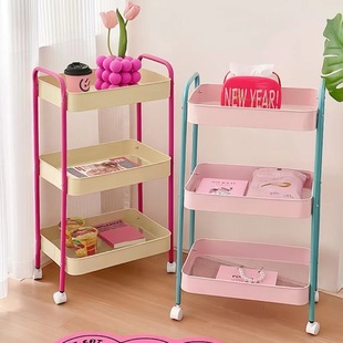 Storage Trolley Storage Rack Household Movable Storage Rack Snacks Living Room Bedroom Carbon Steel Belt Sliding Qin Xuan