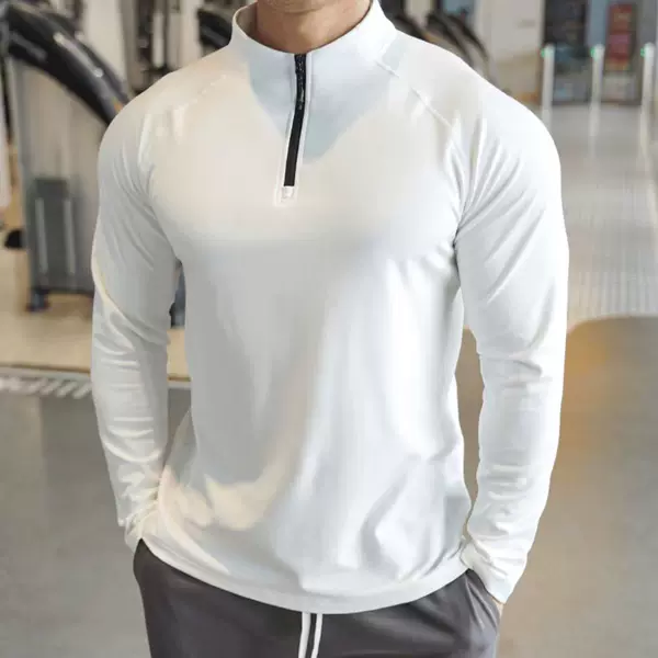 New Autumn Men's Long-Sleeve Half-Zip High-Elastic Basketball Sports Fitness Solid Color Quick-Dry Breathable Trendy Slim Fit Fashion