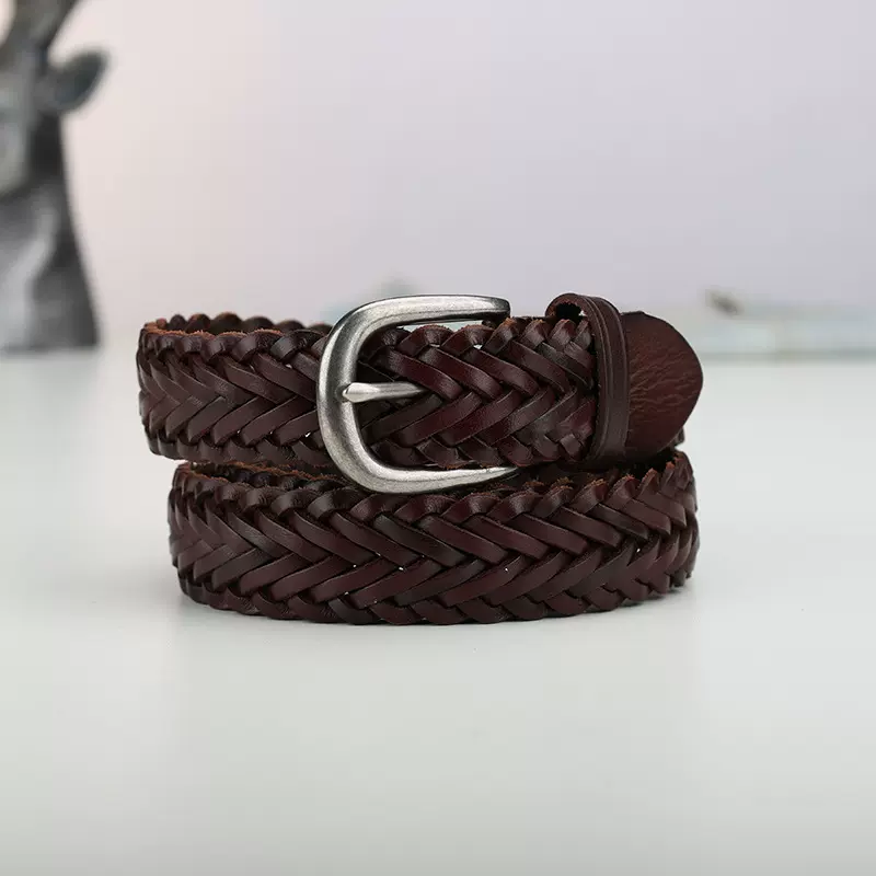 手工编织女士方扣腰带欧美时尚百搭装饰配饰牛仔裤带皮带男士真皮