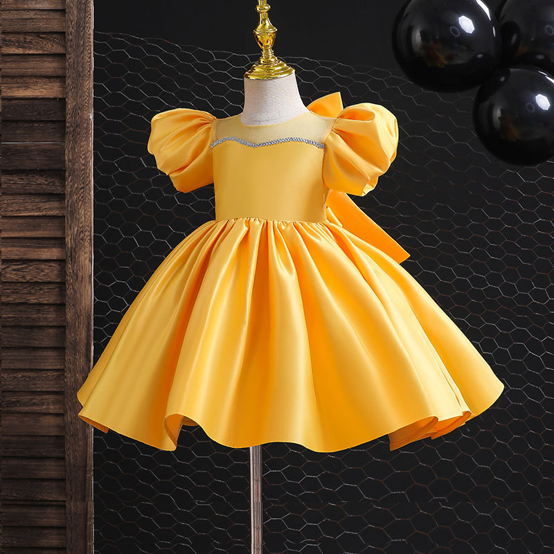 Vestido de cetim para menina estilo coreano com laço_voghion.com