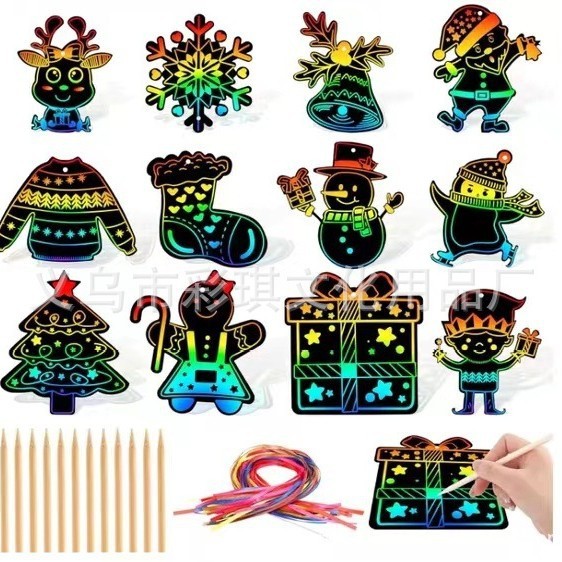 クロスボーダークリスマスアートスクラッチオフ絵画クリエイティブ DIY ブックマーク漫画子供のスクラッチオフ竹スクラッチオフ絵画卸売|undefined
