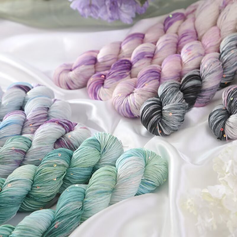 Cross-Border Wholesale No. 6 Tencel Sequin Hand-Dyed Lace Thread 100g Summer Hand-Knitted Hook Shirt Scarf Coaster Thread