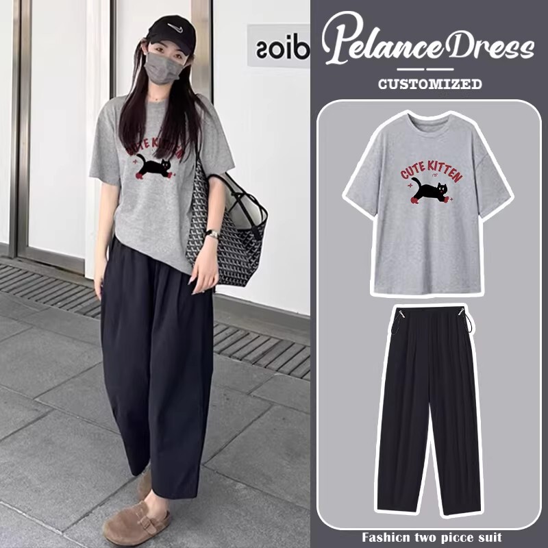 Maternity Short-Sleeve T-Shirt Summer Thin Gray 2026 Stylish Belly-Covering High-End Outfit Top and Pants Set Maternity Short-Sleeve T-Shirt Summer Thin Gray 2026 Stylish Belly-Covering High-End Outfit Top and Pants Set