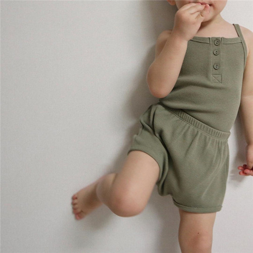 Newborn summer clothes, baby summer waffle tank top shorts suit, summer baby home clothes