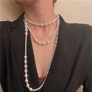 Shi Jia temperament long tassel multi-layer round imitation pearl sweater chain women's new all-match pearl necklace manufacturers