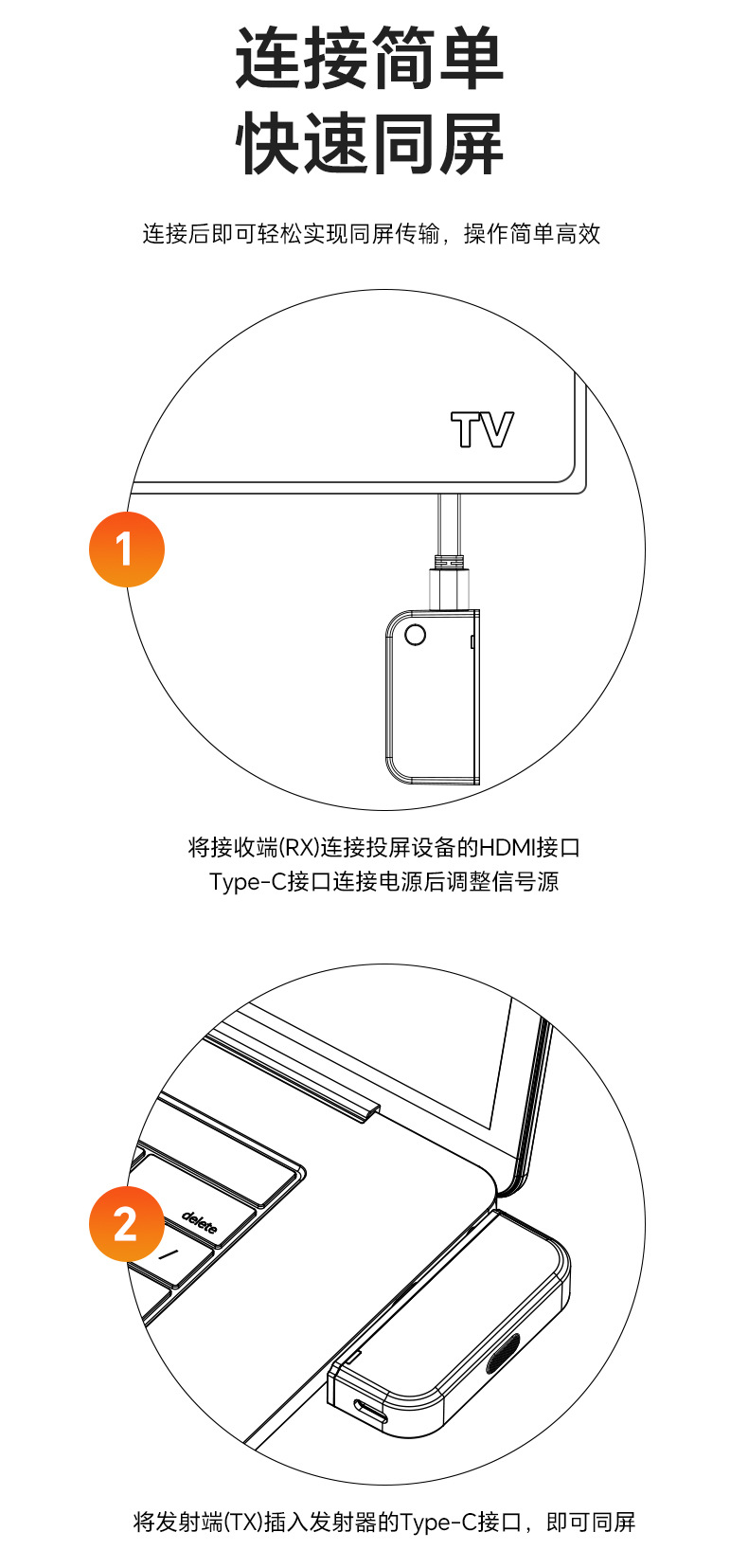 Universal Wireless Screen Mirroring Device for Mobile Phone and Computer, TYPE-C Audio and Video Synchronous Extender, TV HDMI Screen Casting Adapter