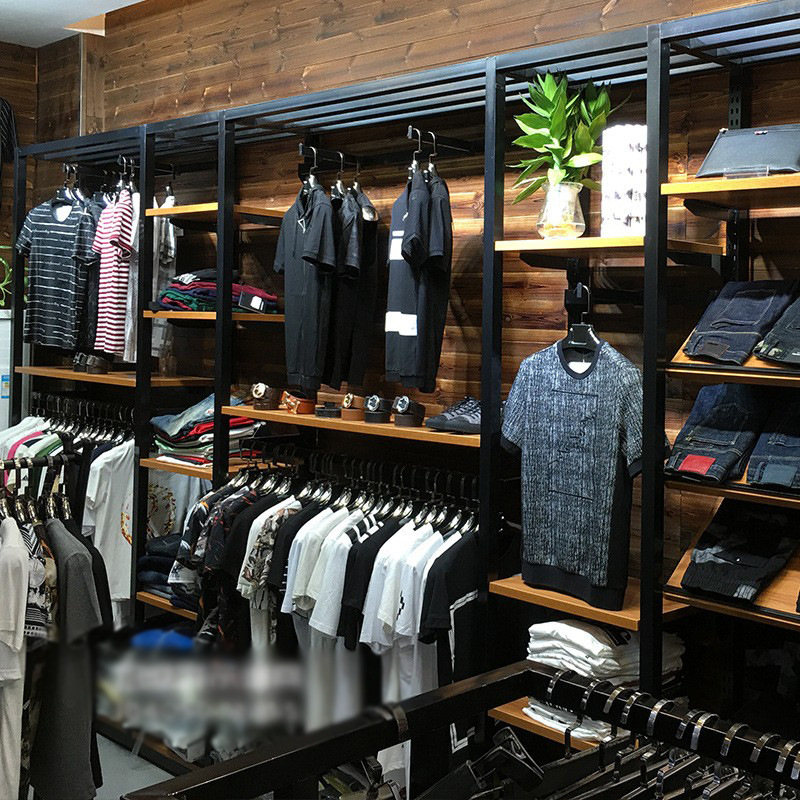 Tienda de ropa de alta gama soporte de exhibición estante de los hombres vitrina de piso negocio casual hombres tienda de ropa colgando estante