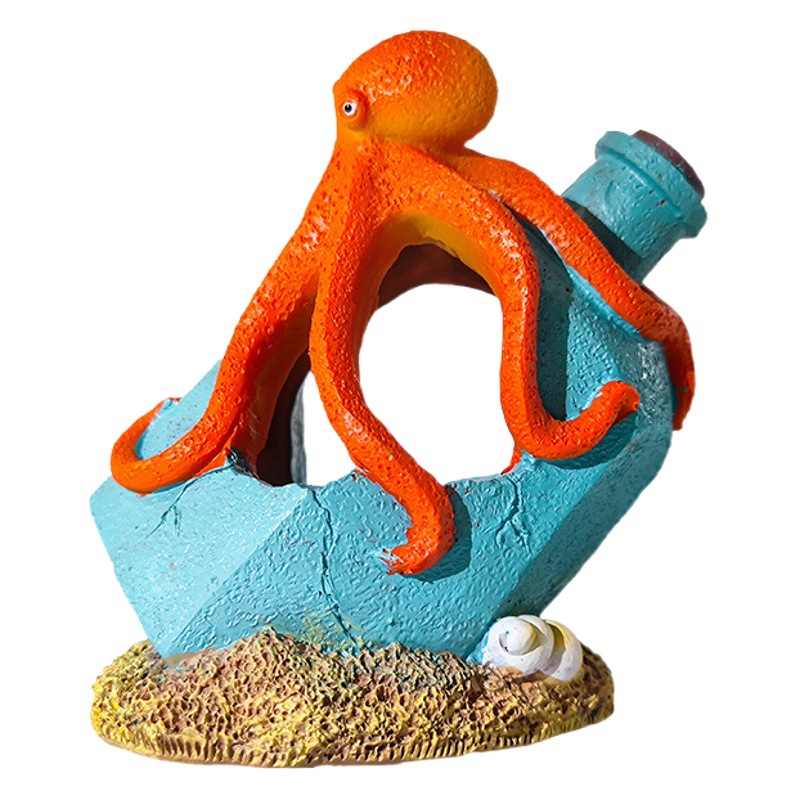 Pulpo gastado en explosión, botella de deriva gris, decoración de pecera, acuario, joyería de resina, pescado y camarones, refugio en la casa