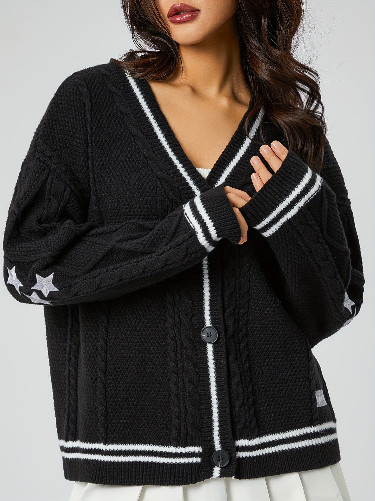 Damen Strickjacke Mit Stickerei Für Herbst Und Winter Leger_voghion.com
