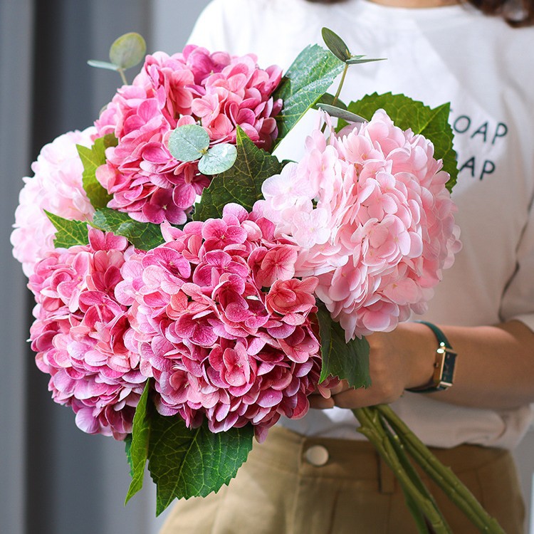 格蔷粉色手感保湿仿生绣球花仿真花束客厅餐桌花摆花花瓶摆件假花