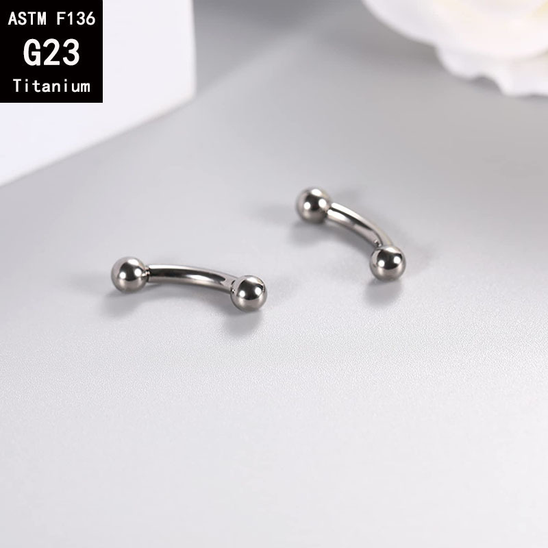 G23 Titanium Internally Threaded Double-Ended Ball Curved Barbell - C-Shaped Rod for Eyebrow & Tongue Piercing - F136 Titanium Alloy Body Jewelry detail image 11