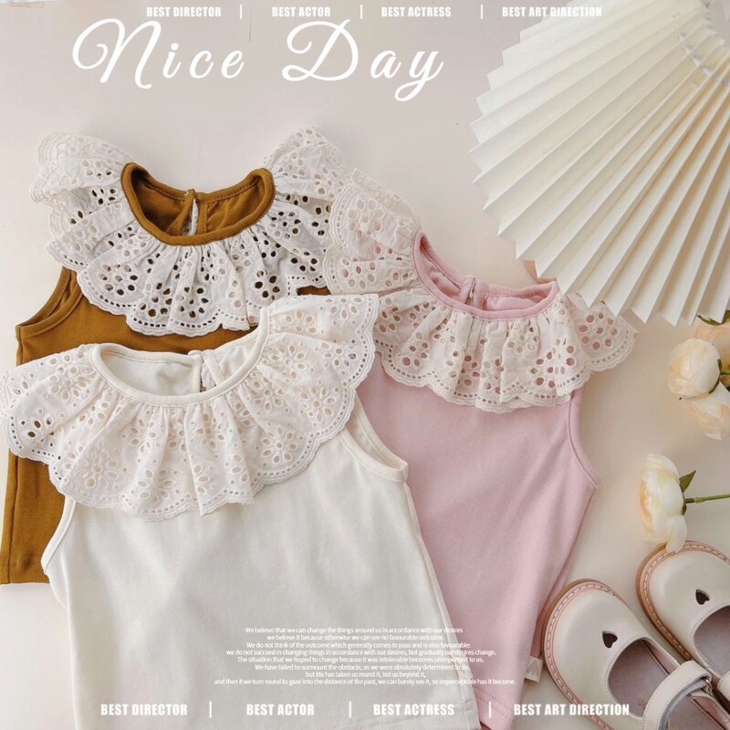 Korean Style Children's Clothing Girls Summer Clothing New Style 2025 Foreign Style Sweet Lace Top Comfortable and Versatile Skin-Friendly Sleeveless Vest