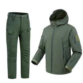 三合一软壳鲨鱼皮冲锋衣加绒加厚防风防水保暖迷彩服登山服男外套