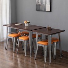 工业风奶茶店桌椅组合 咖啡店餐饮烧烤麻辣烫酒吧铁艺实木餐桌