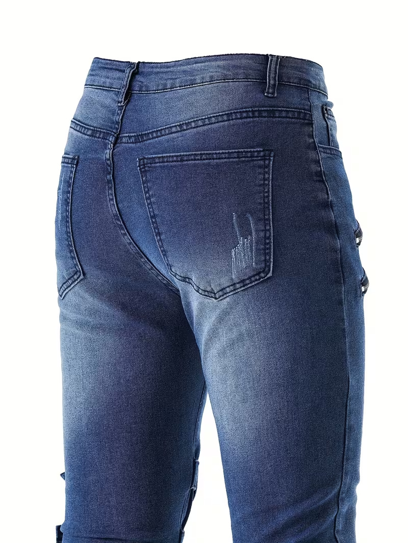 Jeans uomo slim fit neri strappati in denim elasticizzato_voghion.com