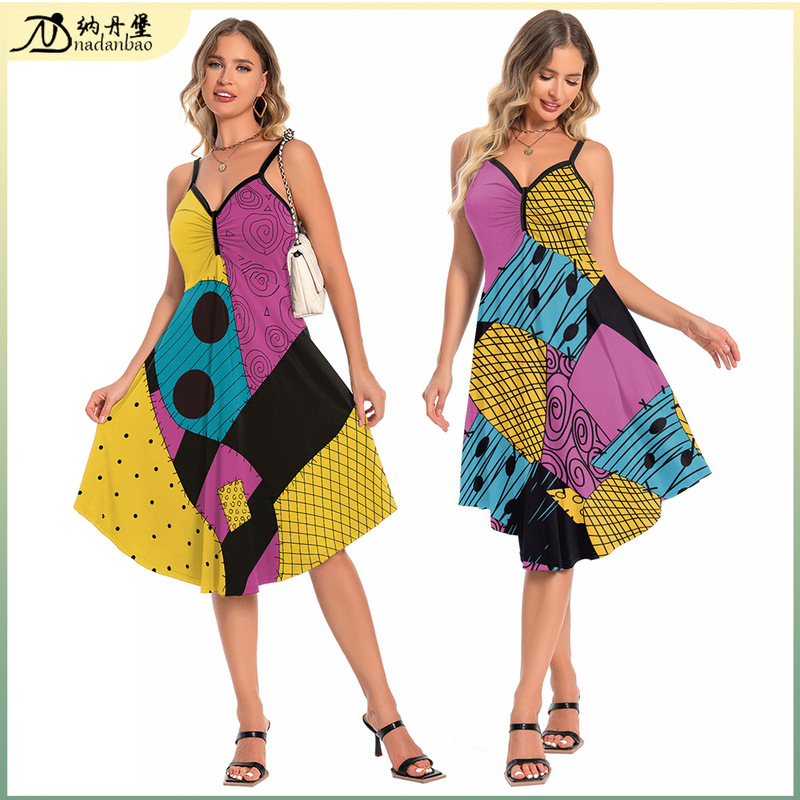 Halloween New Product Sally Cos Suit Printed Skirt Suspender Asymmetrical Women's Dress Digital Printed Skirt for Women
