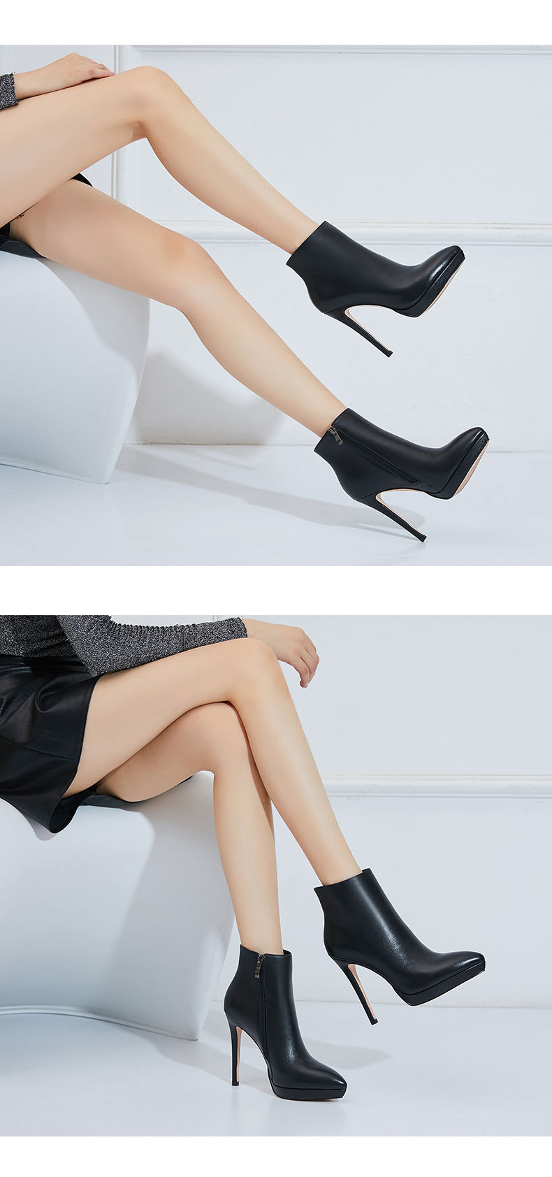 Boot nữ mũi nhọn siêu cao gót cổ thấp phong cách Âu Mỹ — Lớp lót nhung đen chi tiết 6