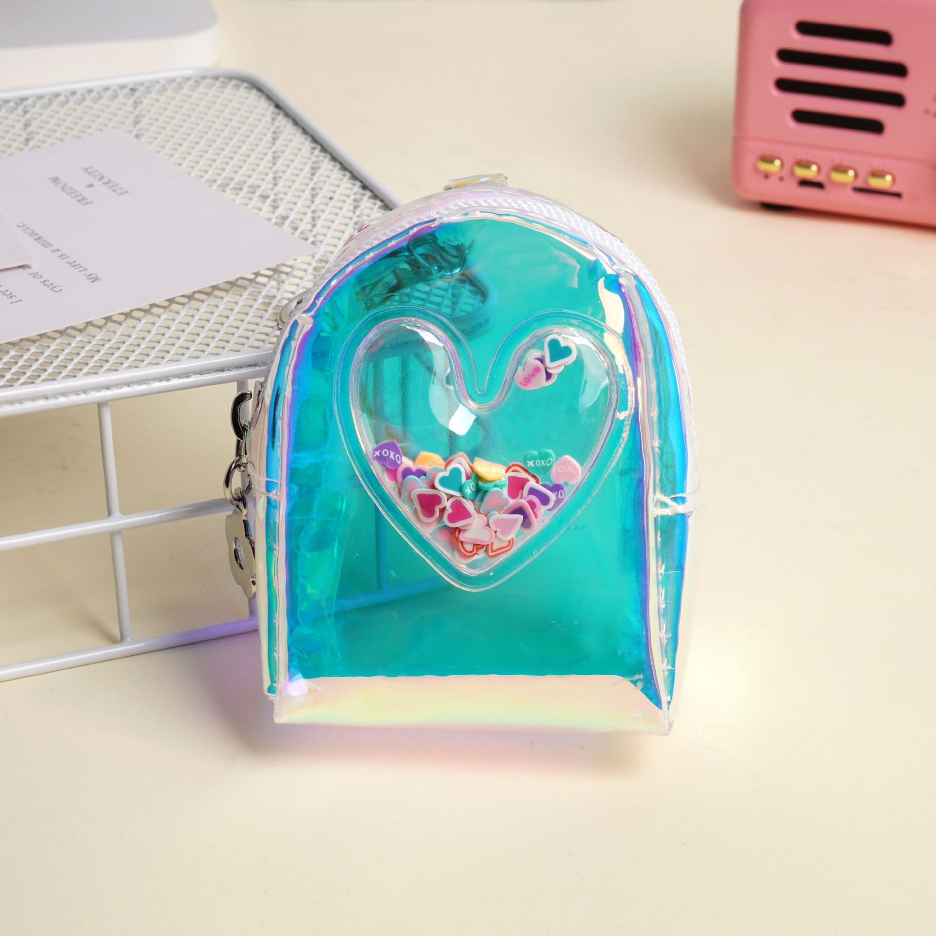 Japonés ins amor láser pequeña bolsa portátil mini lindo monedero colgante lápiz labial auriculares bolsa de almacenamiento