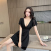 V-neck， chest， waist， large swing skirt， spicy girl， light luxury chiffon patchwork， slim and ruffled edge dress