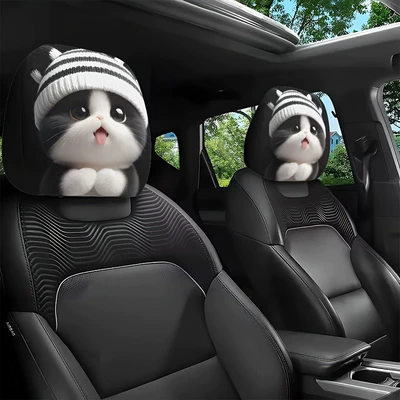available for dropshipping; we can create designs: Universal seat cover - cute-cat-striped-knitted-hat-double-sided-printing-2-pack