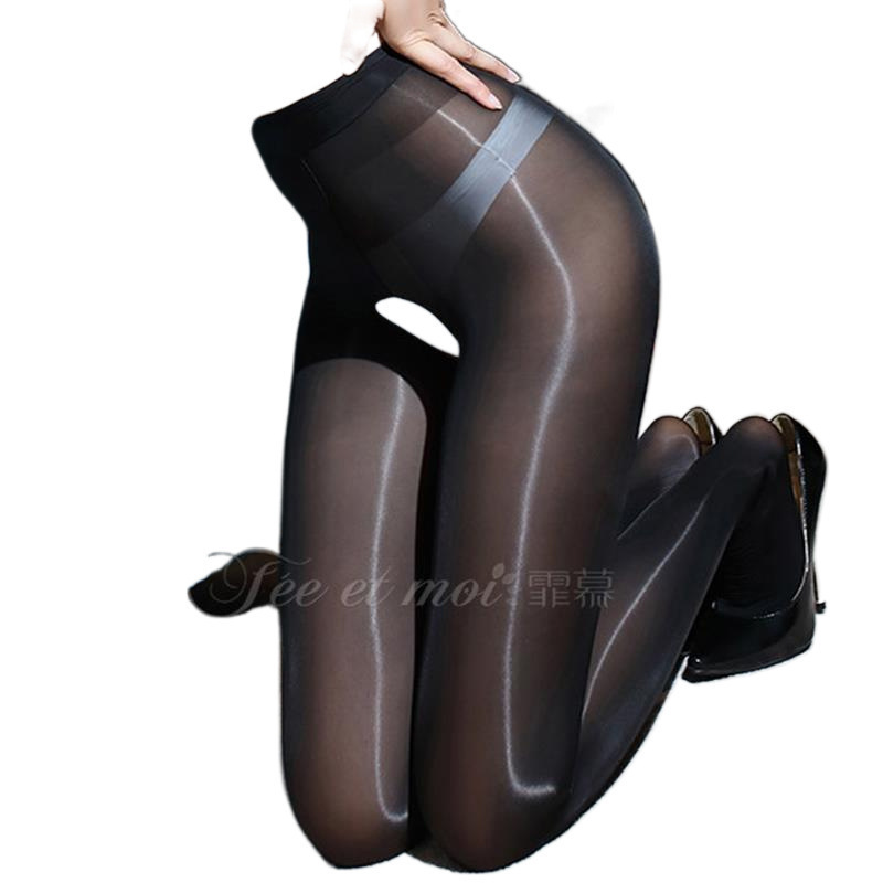 Horse Oil Mood Oil Glossy Temptation Black Sexy See-Through No Need to Take Off Stockings Couple Bed Open Stockings