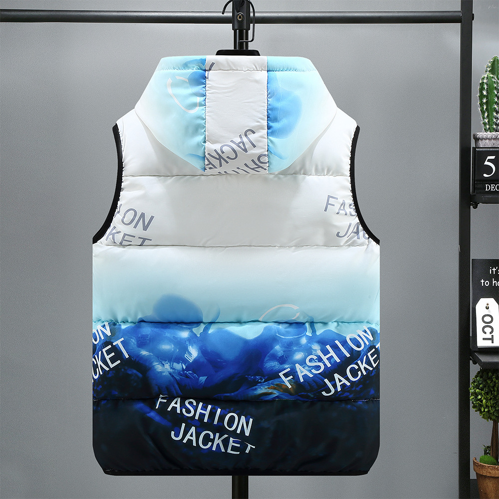 Men's Clothing Silk cotton cotton vest men's autumn and winter new men's reversible vest coat loose hooded vest outer wear for students_voghion.com