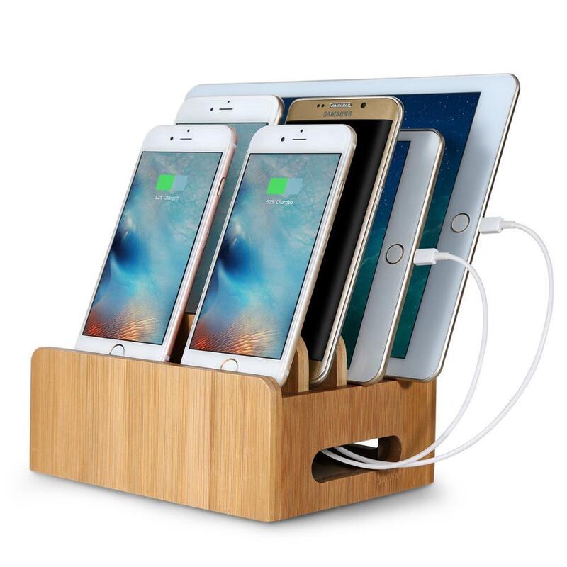 Bamboo Storage Box Mobile Phone Holder Tablet Electronic Equipment Desktop Organizer Stand Charging Box