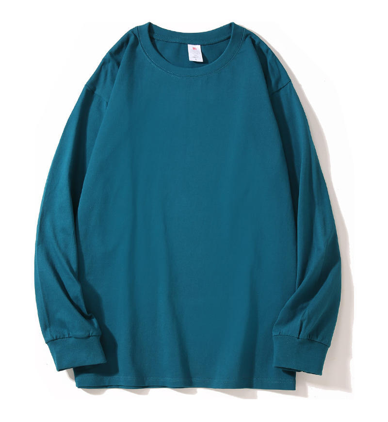 Primavera y otoño pesada camiseta de manga larga hombre Xinjiang algodón suelto suéter original de color sólido japonés 260G camiseta de base de moda