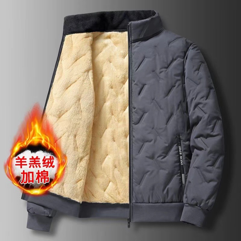 국경 면화 패딩 재킷 남성용 양고기 다운 겨울 코트 면화 패딩 기모 두꺼운 따뜻한 남성용 초대형 면화