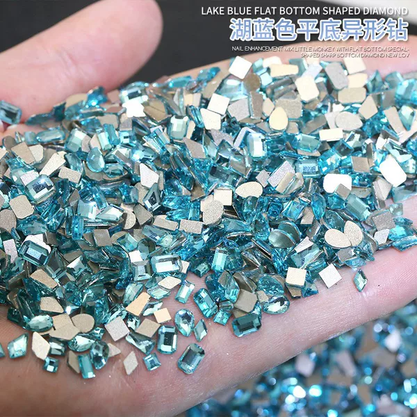 Lake Blue Flat-Bottomed Irregular-Shaped Rhinestones, Trendy K9 Nail Art Rhinestones, Heart-Shaped, Waterdrop, Octagonal Glass Rhinestones, Nail Rhinestones, Nail Art Decorations