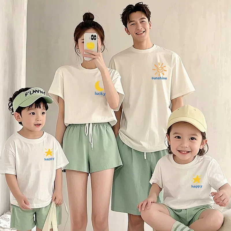 2025新品夏季短袖亲子装简约小标运动儿童上衣幼儿园班服短袖夏装
