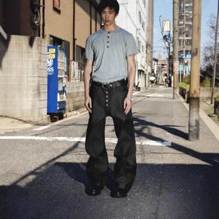 美式复古13oz五连扣活性染色ykk直筒黑色水洗牛仔裤宽松垂感做旧