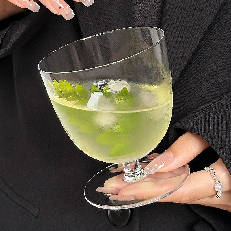 Nicho Zhongins viento taza de vidrio ultra delgada boca inversa taza de cóctel baja taza de café casera bebida fría taza de hockey taza de vinos