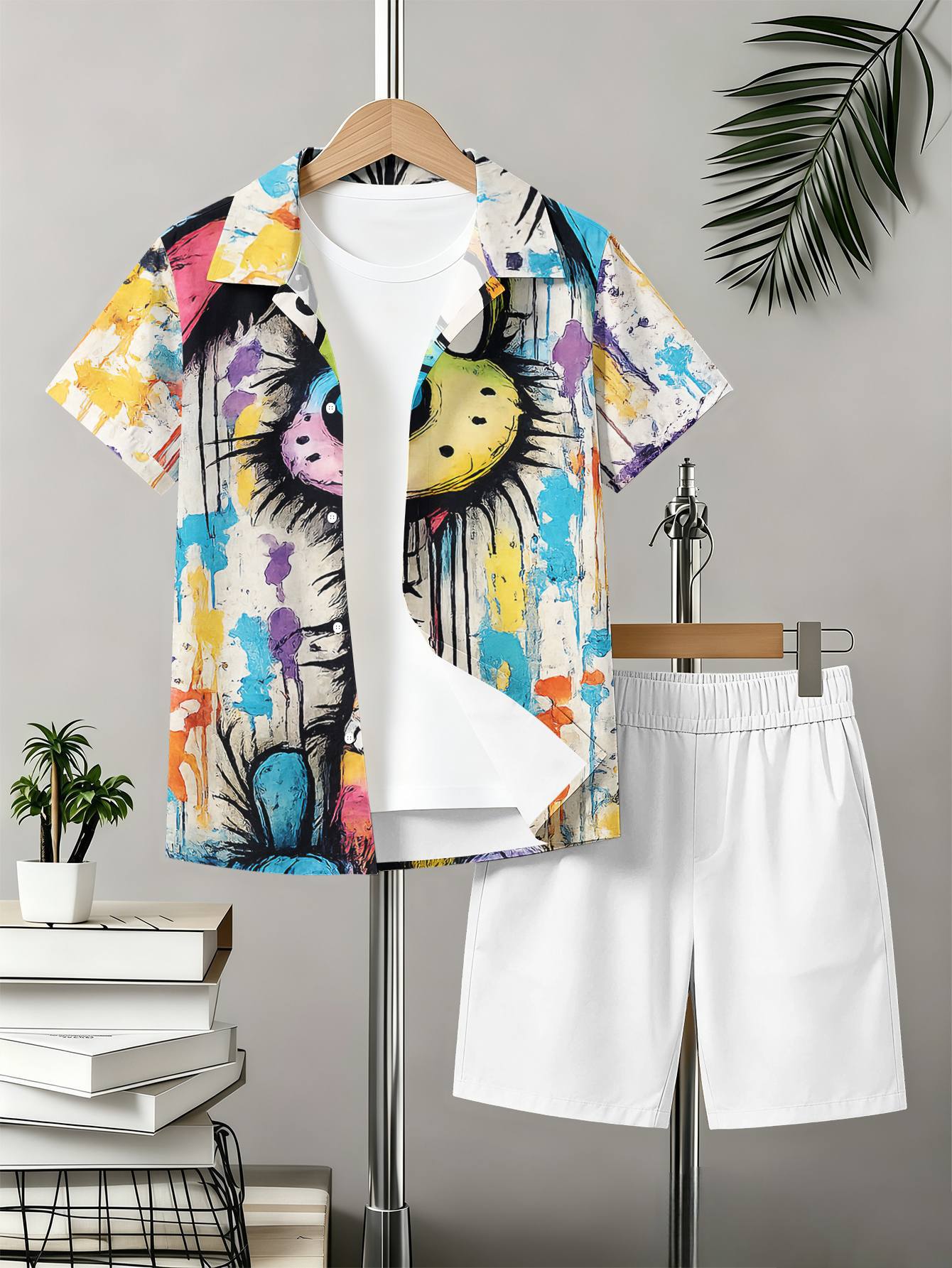 Boys Patterned 3d Printed Shirt And Shorts Summer Set_voghion.com