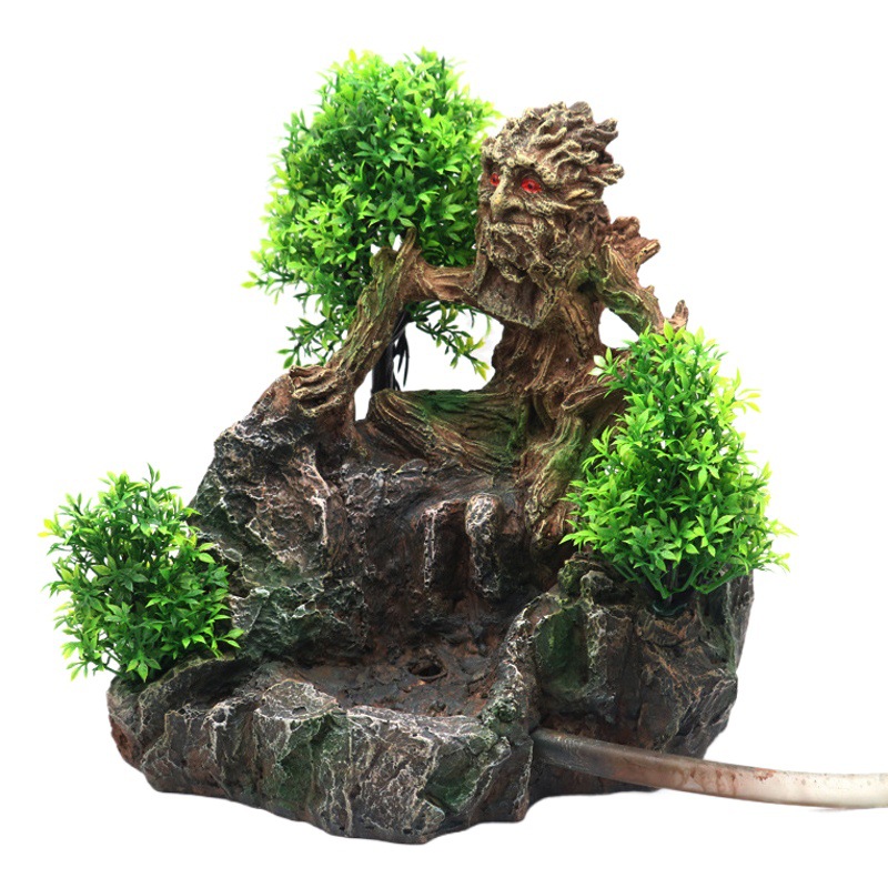 Original gran tanque de peces paisaje arenas movedizas cascada piedra rocalla árbol creativo demonio escondite agujero que fluye adornos agua