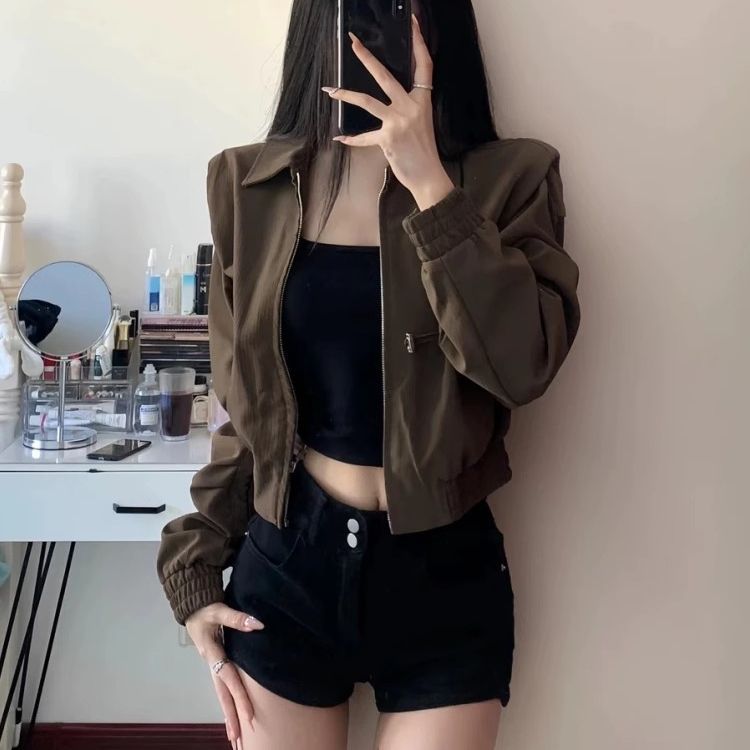 美式辣妹气质棕色皮衣外套女装2025秋季新款宽松休闲百搭夹克上衣|undefined