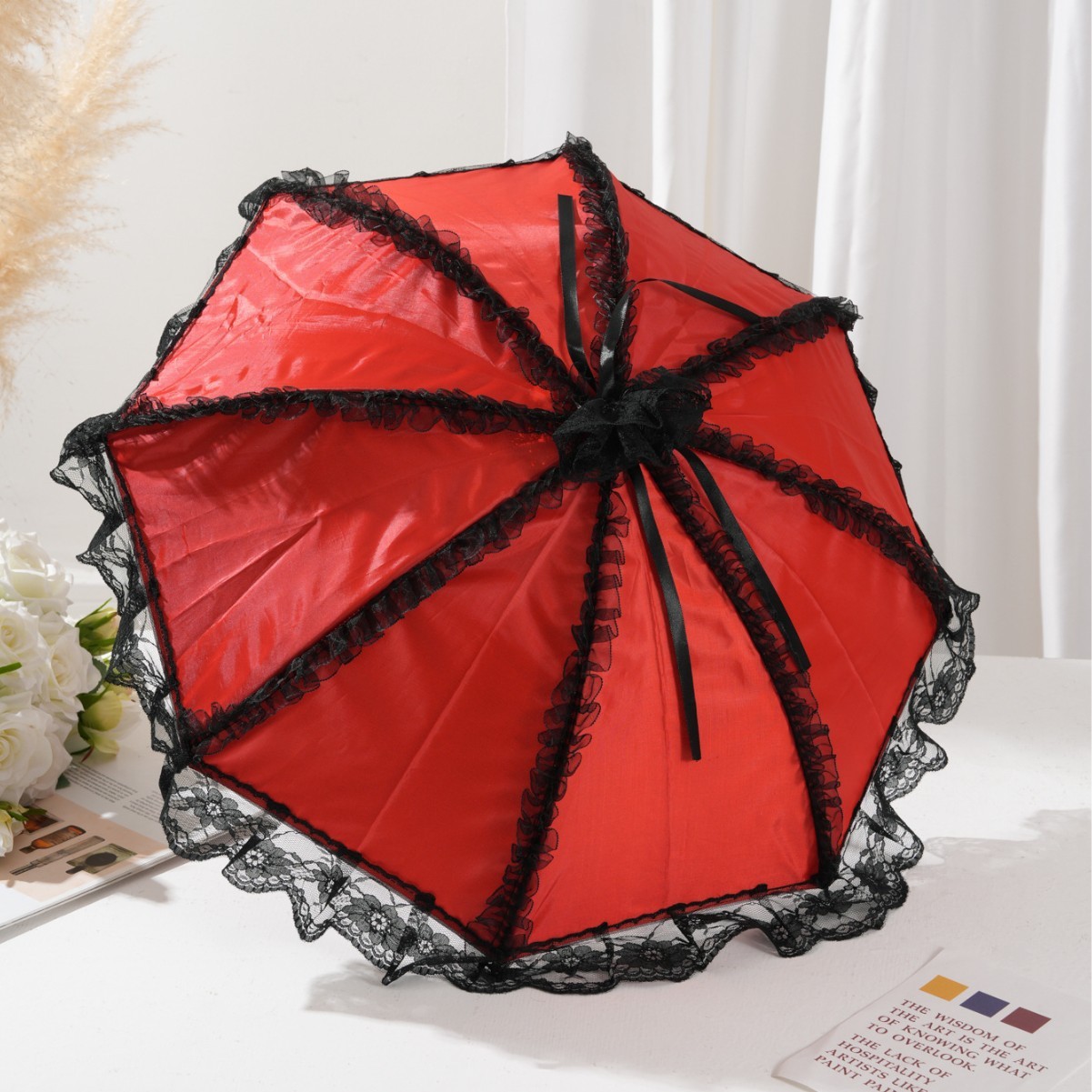 Black Lace Red Umbrella Princess Umbrella Wedding Wedding Dress Female Photo Photography Props Decoration Adult Lace Umbrella Bride