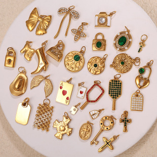 Cross-Border New 18K Gold-Plated Stainless Steel Pendant Accessories for Women Inlaid with Rhinestones Versatile Light Luxury Pendant Necklace Accessories