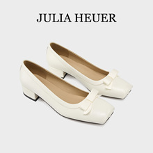 Julia Heuer朱莉亚赫尔 2025新款猪鼻子粗跟蝴蝶结芭蕾鞋女单鞋