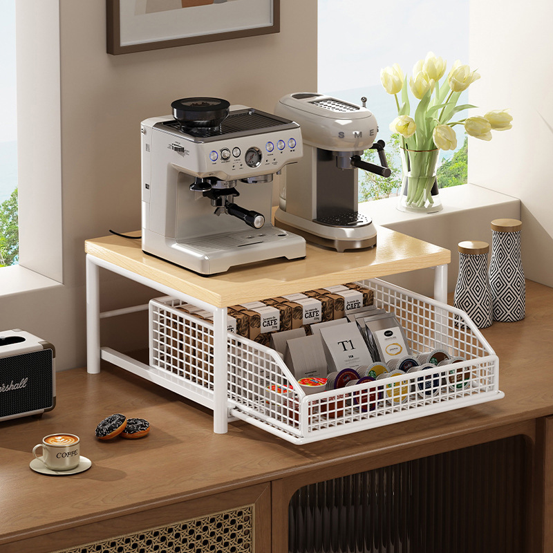 サイドボードの下のコーヒーマシン収納ラックバーテーブルデスクトップティーバッグパンスナックデザートコーヒーカプセルウォーターカップラック|undefined
