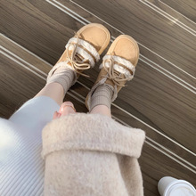 法式复古拼色加绒勃肯鞋女2025新款一脚蹬平底毛毛单鞋女秋冬外穿