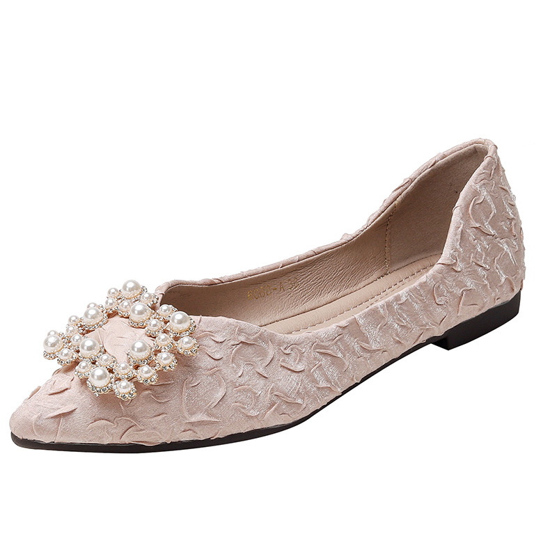 Celebridad de Internet punta puntiaguda zapatos de una sola capa para mujeres 2023 nuevos zapatos de mujer de otoño zapatos planos de corte bajo rhinestone más bombas de las mujeres del tamaño 41-43