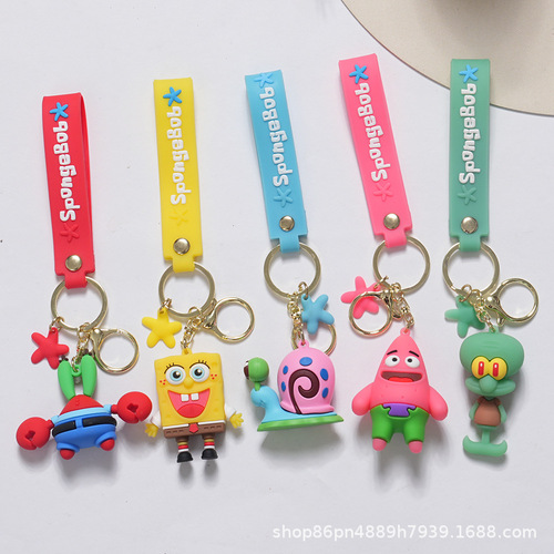 Spongebob key chain pendant cartoon doll cute doll couple school bag glue key chain pendant