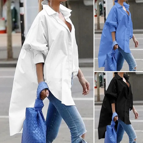 Foreign Trade New Products Amazon AliExpress Explosions Loose Shirt Women's Long Sleeve Shirt Casual Loose High and Low Top