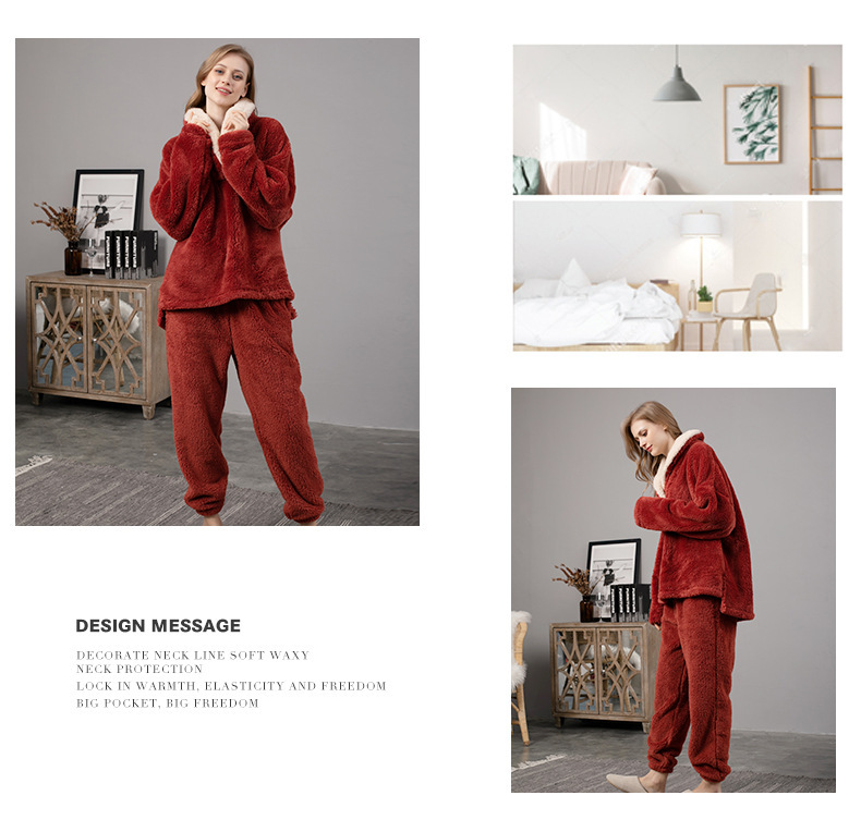Damer julpyjamas i korallfleece för kvinnor höst- och vinterflanellpyjamas och pyjamasset förtjockade hemkläder för par_voghion.com