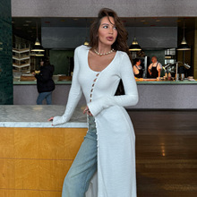 亚马逊爆款女装斜襟修身针织衫开衫2025新款慵懒舒适长款针织开衫