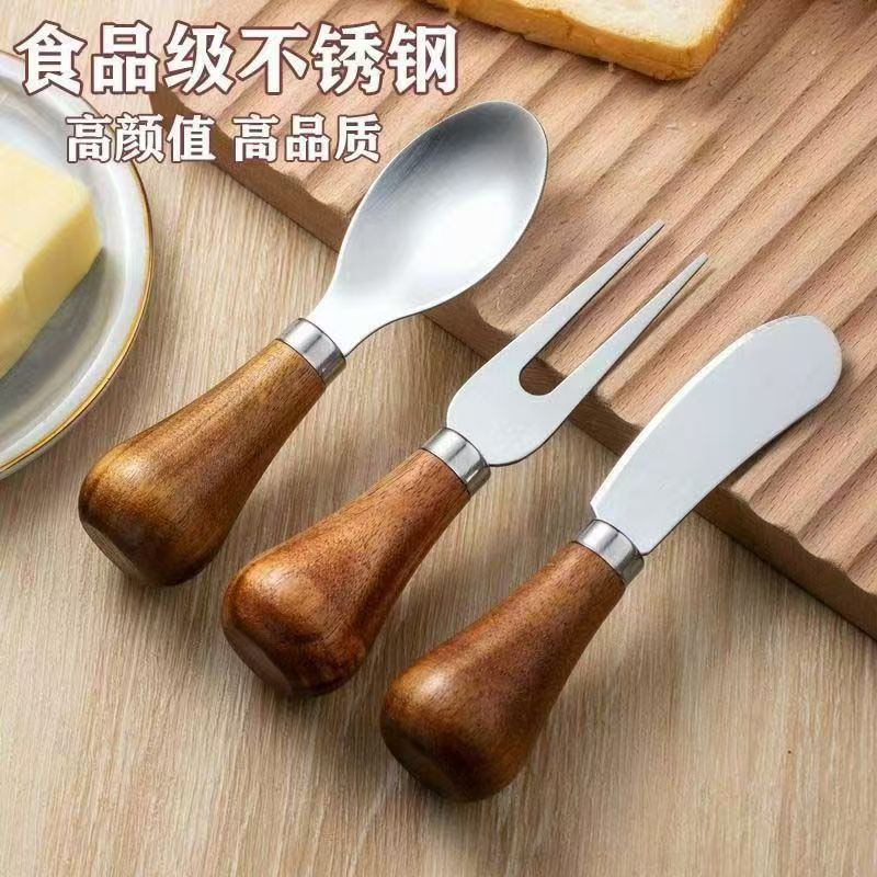 Butter knife three-piece set of cheese knife household stainless steel potato purifier garlic purifier taro paste mashing tool