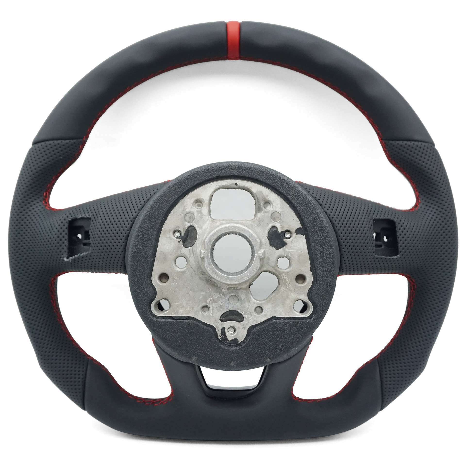 Suitable for Audi A4B9 S model, semi-perforated red stitching, red center mark, no paddle shifters, no buttons, steering wheel base